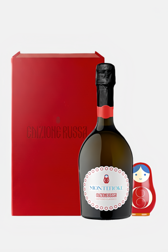 Игристое вино Монтефьоре Эдиционе Русса Методо Классико Блан де Блан, ЗГУ Южный берег Тамани, белое, экстра брют, в подарочном наборе "Матрёшка", 0.75л